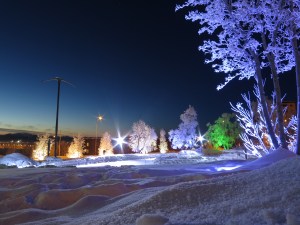 Winter wonderland in Kiruna complemented by the exhaust towers of the iron ore mine